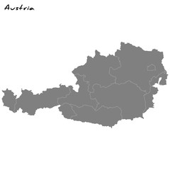 High quality map Austria with borders of the regions