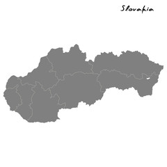 High quality map Slovakia with borders of the regions