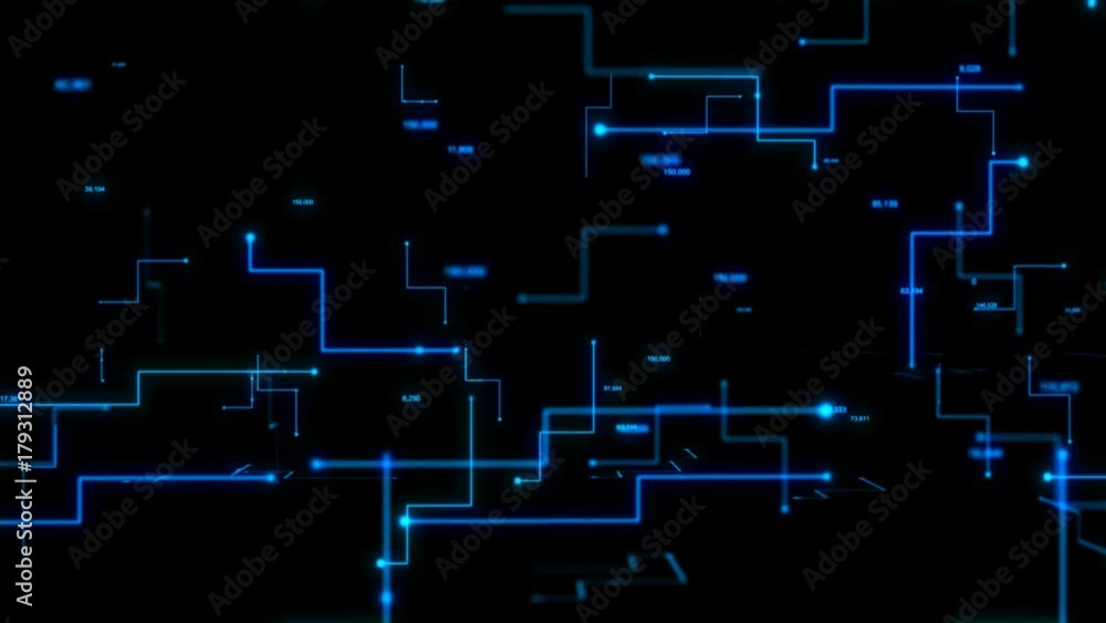 Poster 4k animation 3d abstract dark background moving dot and line metaphor cyber futuristic data transfer