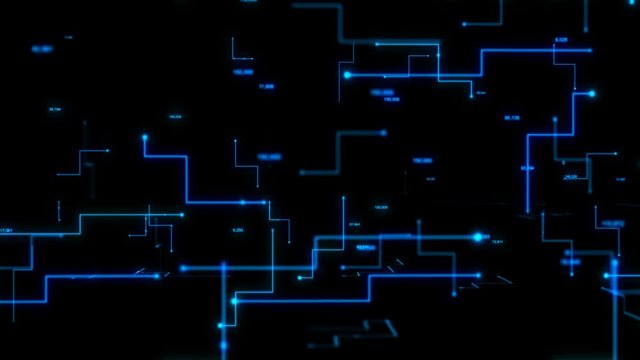 4K Animation 3D abstract dark background moving dot and line metaphor cyber futuristic data transfer network connection concept