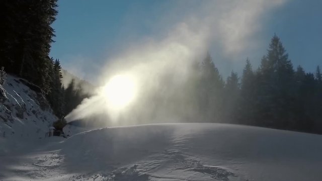 Early Season Snow Making on Ski Slope, SLOW MOTION