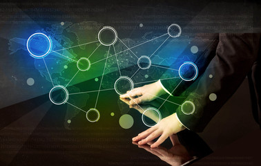 Hands touching interactive table