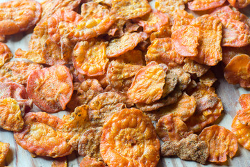 baked carrot chips closeup
