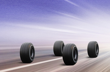 four tires on winter road