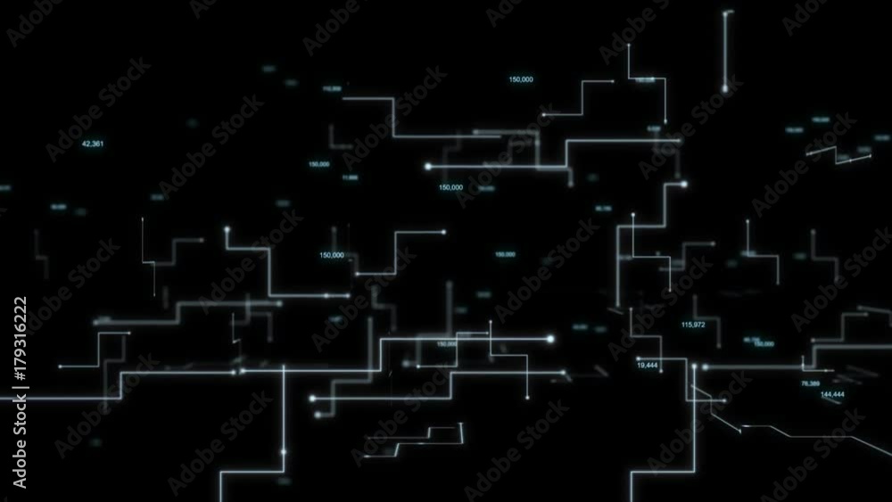 Poster 4k animation 3d abstract dark background moving dot and line metaphor cyber futuristic data transfer
