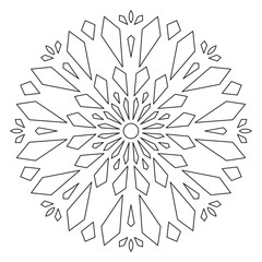Christmas Mandala. Snowflake Mandala. Round Element For Coloring Book. Black Lines on White Background. Vector. 