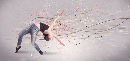 Fototapeta na wymiar Urban dancing with lines and splatter