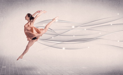 Fototapeta na wymiar Ballet dancer performing modern dance with abstract lines
