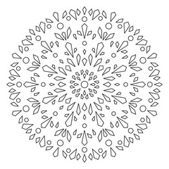 Christmas Mandala. Snowflake Mandala. Round Element For Coloring Book. Black Lines on White Background. Vector. 