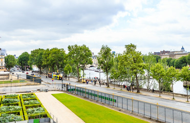 Fototapeta premium View of the Seine, the bridge of arts and Quai Francois Mitterand from Louvre Museum, Paris, France,