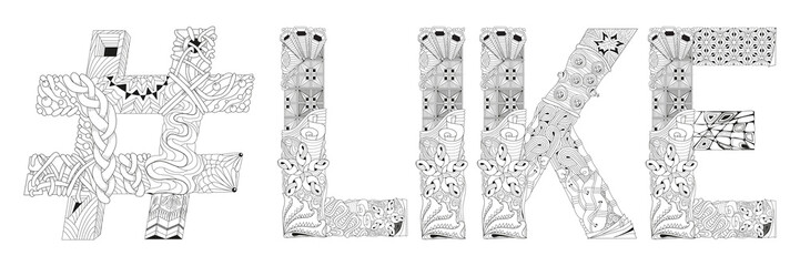 Word like with hashtag for coloring. Vector decorative zentangle object
