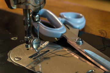 mechanism of Vintage Sewing Machine with scissors
