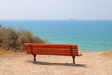 Bench overlooking the Mediterranean Sea, Israel