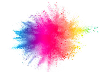 Splash of colorful powder over white background.