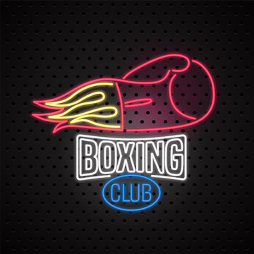 Boxing club neon sign for vector logo, icon