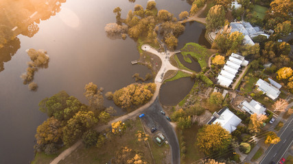 Aerial View of Town of Daylesford, Australia at Sunset