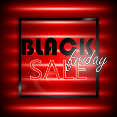 Black friday sale on red neon background. Vector illustration.