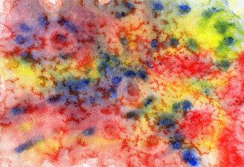 Obraz na płótnie Canvas Abstract watercolor on paper. Background yellow, red, blue and orange