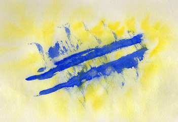 Abstract watercolor on paper. Backgound yellow and blue