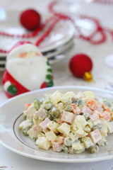 Russian traditional salad Olivier for New Year party