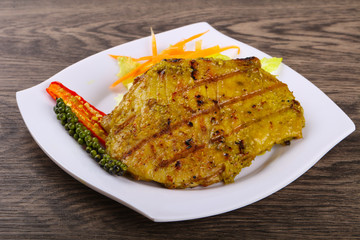 Grilled meat with green curry