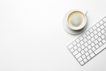 Office desk table with computer keyboard