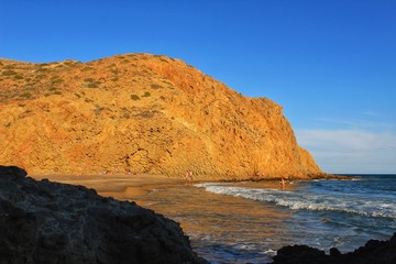 Rock formations on the beach in Almeria, Spain