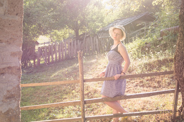 Young vintage girl in beautiful light