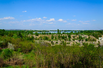 Fototapeta na wymiar View on a city Komsomolsk and river Dnieper