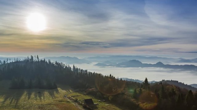 Beautiful sunrise in the Tatra mountains with flowing clouds, Poland, Timelapse