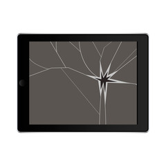 Electronic tablet with a broken screen. Vector.
