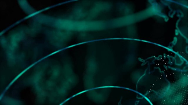4K Animation Globe with dot world map element spin for cyber and futuristic technology concept on dark and black background