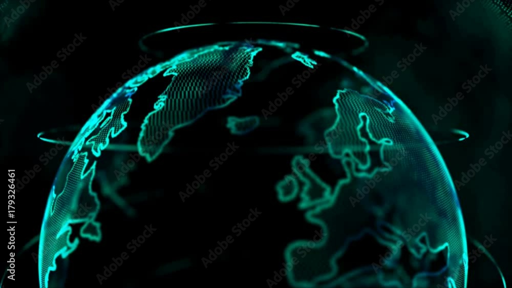 Poster 4k animation globe with dot world map element spin for cyber and futuristic technology concept on da