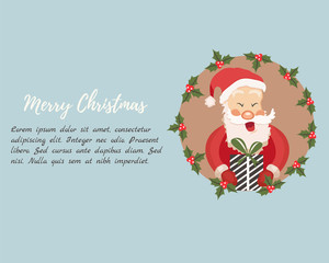 Holiday card with funny Santa Claus and decorative garland