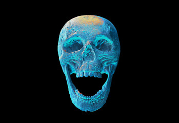 Obraz premium Human skull on Rich Colors. The concept of death, horror. A symbol of spooky Halloween. 3d rendering illustration.