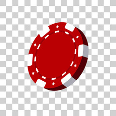 Red casino chip vector illustration on transparent  background