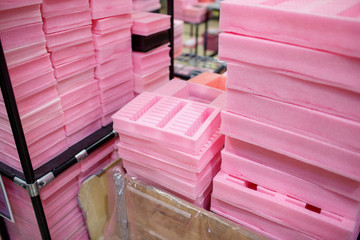 pink styrofoam in the production