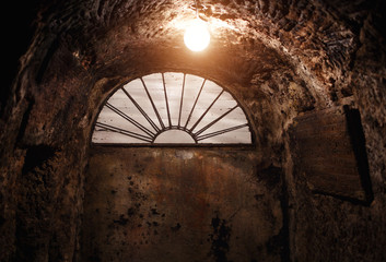 old interior windows in the wine cellar
