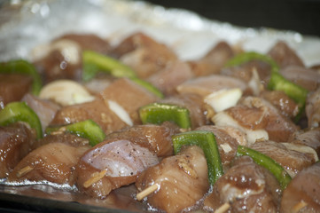 freshly shish kebab with greens