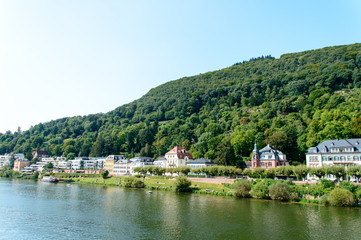 Houses on Neckar river in Heidelberg, Germany.