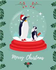 Obraz premium Christmas greeting card with two Emperor penguins