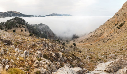 Fototapeta na wymiar Landscape Tahtali mountain in Turkey with fog