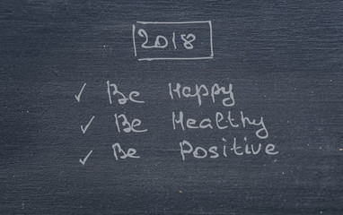 2018 New Year Resolutions Concept Goals List on Chalkboard Blackboard