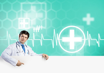 Doctor with banner