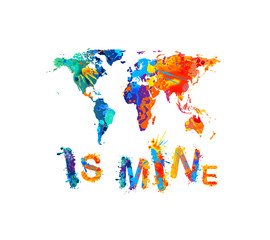 Fototapeta premium World is mine. Splash paint inscription. Map silhouette