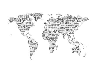 World map. Vector pattern of capital cities names