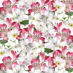 Beautiful floral background of narcissus and alstroemerias  