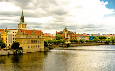 Fototapeta na wymiar Romantic Prague cityscape, Czech Republic. Panoramic view of the old city of the hundred towers on a summer day.