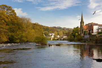 Fototapeta na wymiar River Dee and the Welsh town of Llangollen in North Wales United Kingdom