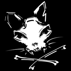Obraz premium Cat skull and crossbones vector illustration. Jolly Roger